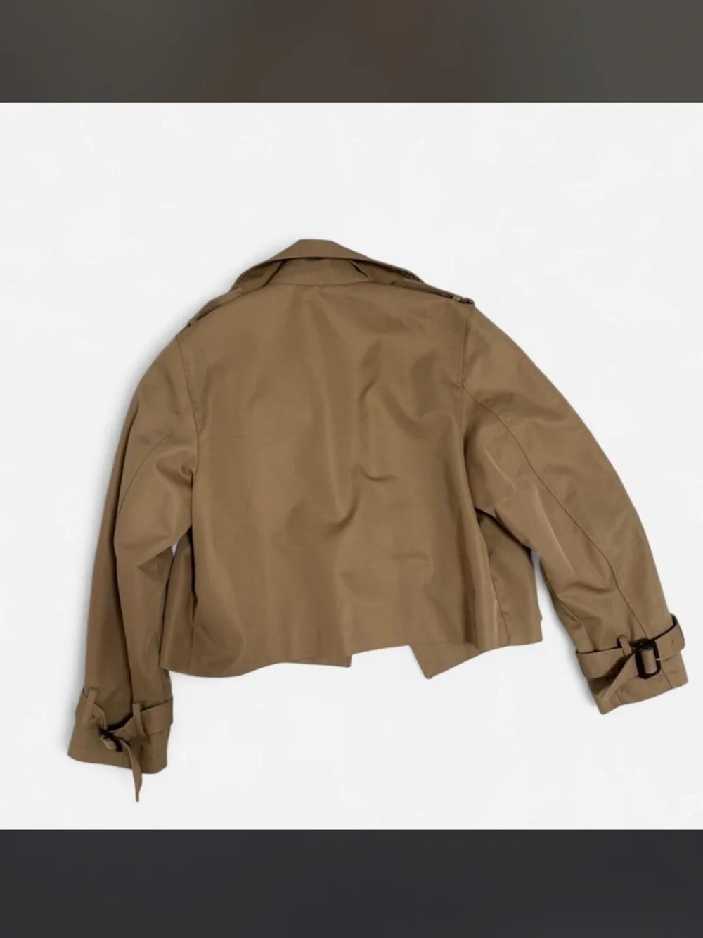 H&M Cropped Trench Jacket Beige Double Breasted Minimal - Picture 4 of 5